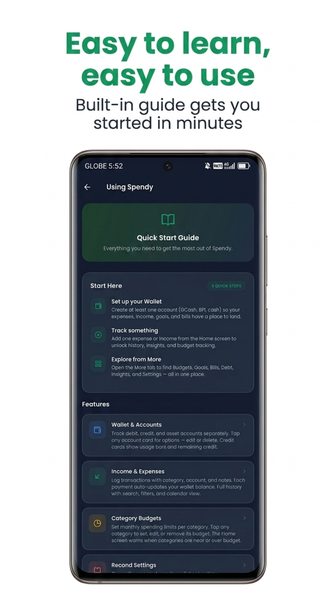 P1SO built-in quick start guide — easy to learn, easy to use